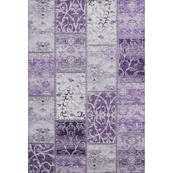 3' X 5' Purple And Ivory Patchwork Washable Area Rug With UV Protection