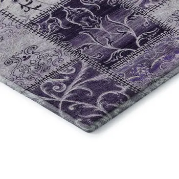 3' X 5' Purple And Ivory Patchwork Washable Area Rug With UV Protection