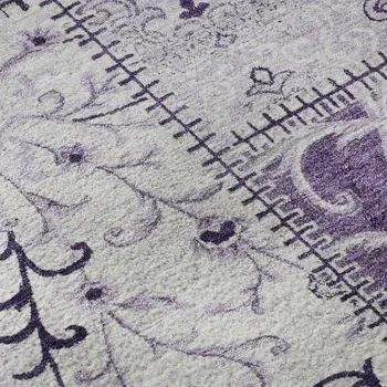 3' X 5' Purple And Ivory Patchwork Washable Area Rug With UV Protection