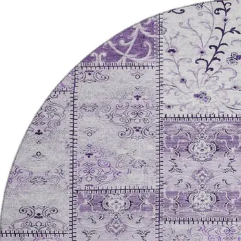 8' Purple And Ivory Patchwork Washable Round Rug With UV Protection