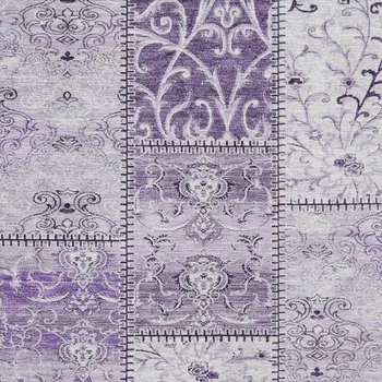 8' X 10' Purple And Ivory Patchwork Washable Area Rug With UV Protection