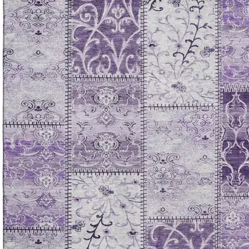 10' X 14' Purple And Ivory Patchwork Washable Area Rug With UV Protection