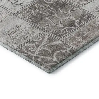 5' X 8' Taupe And Ivory Patchwork Washable Area Rug With UV Protection