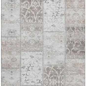 9' X 12' Taupe And Ivory Patchwork Washable Area Rug With UV Protection
