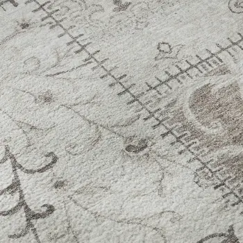 10' X 14' Taupe And Ivory Patchwork Washable Area Rug With UV Protection