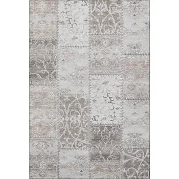 10' X 14' Taupe And Ivory Patchwork Washable Area Rug With UV Protection