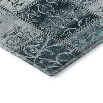 3' X 5' Teal And Ivory Patchwork Washable Area Rug With UV Protection