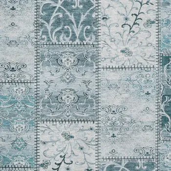 3' X 5' Teal And Ivory Patchwork Washable Area Rug With UV Protection