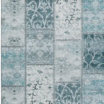 3' X 5' Teal And Ivory Patchwork Washable Area Rug With UV Protection