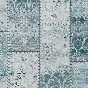 8' X 10' Teal And Ivory Patchwork Washable Area Rug With UV Protection