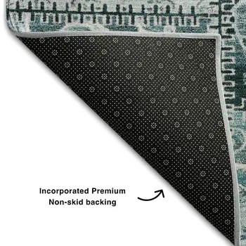 9' X 12' Teal And Ivory Patchwork Washable Area Rug With UV Protection