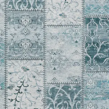 9' X 12' Teal And Ivory Patchwork Washable Area Rug With UV Protection