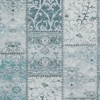 10' X 14' Teal And Ivory Patchwork Washable Area Rug With UV Protection