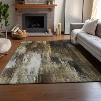 3' X 5' Chocolate Gray And Ivory Abstract Washable Area Rug With UV Protection