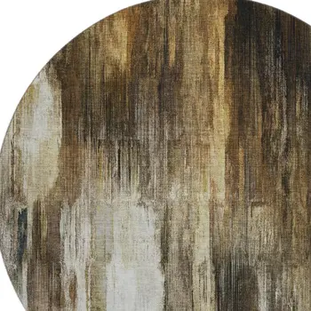 8' Chocolate Gray And Ivory Abstract Washable Round Rug With UV Protection