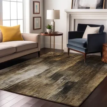 10' X 14' Chocolate Gray And Ivory Abstract Washable Area Rug With UV Protection