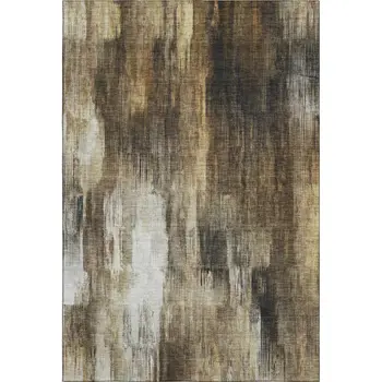 10' X 14' Chocolate Gray And Ivory Abstract Washable Area Rug With UV Protection