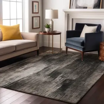 3' X 5' Gray And Ivory Abstract Washable Area Rug With UV Protection