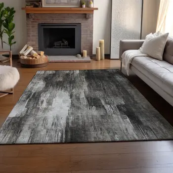 3' X 5' Gray And Ivory Abstract Washable Area Rug With UV Protection