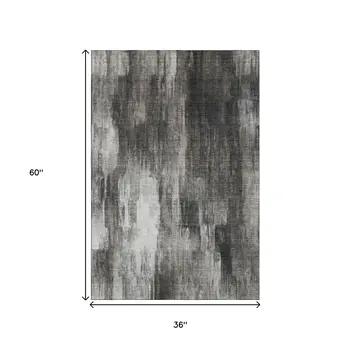 3' X 5' Gray And Ivory Abstract Washable Area Rug With UV Protection