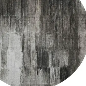8' Gray And Ivory Abstract Washable Round Rug With UV Protection