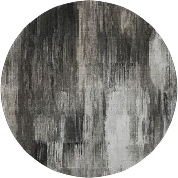 8' Gray And Ivory Abstract Washable Round Rug With UV Protection