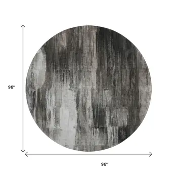 8' Gray And Ivory Abstract Washable Round Rug With UV Protection