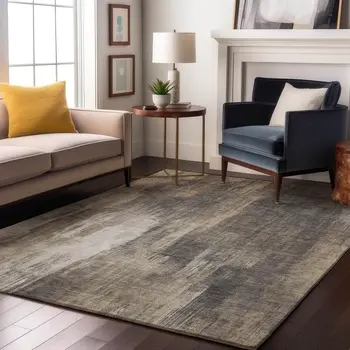 10' X 14' Taupe And Ivory Abstract Washable Area Rug With UV Protection