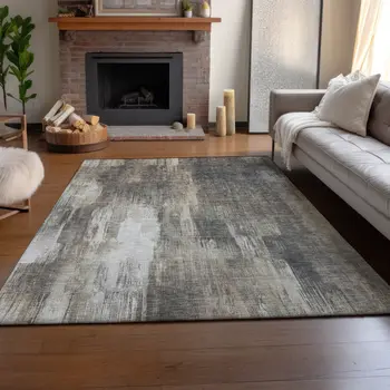10' X 14' Taupe And Ivory Abstract Washable Area Rug With UV Protection