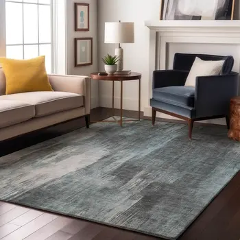8' X 10' Teal And Ivory Abstract Washable Area Rug With UV Protection