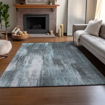 8' X 10' Teal And Ivory Abstract Washable Area Rug With UV Protection