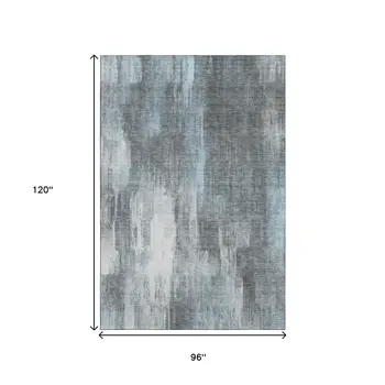 8' X 10' Teal And Ivory Abstract Washable Area Rug With UV Protection
