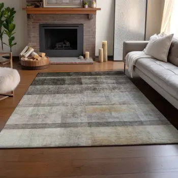 5' X 8' Brown And Ivory Abstract Washable Area Rug With UV Protection