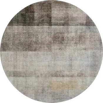 8' Brown And Ivory Abstract Washable Round Rug With UV Protection