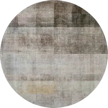 8' Brown And Ivory Abstract Washable Round Rug With UV Protection