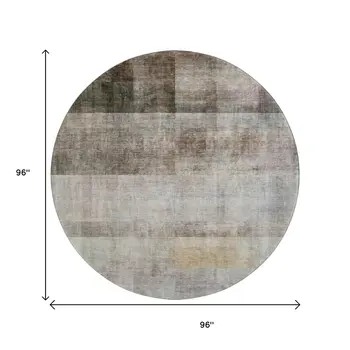 8' Brown And Ivory Abstract Washable Round Rug With UV Protection