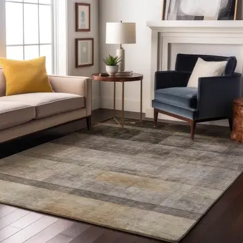 8' X 10' Brown And Ivory Abstract Washable Area Rug With UV Protection
