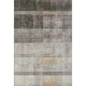 10' X 14' Brown And Ivory Abstract Washable Area Rug With UV Protection