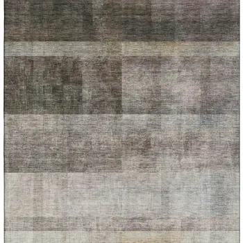 10' X 14' Brown And Ivory Abstract Washable Area Rug With UV Protection