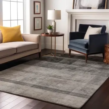 3' X 5' Gray And Ivory Abstract Washable Area Rug With UV Protection
