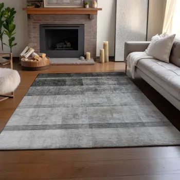 3' X 5' Gray And Ivory Abstract Washable Area Rug With UV Protection