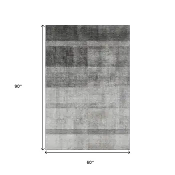 5' X 8' Gray And Ivory Abstract Washable Area Rug With UV Protection