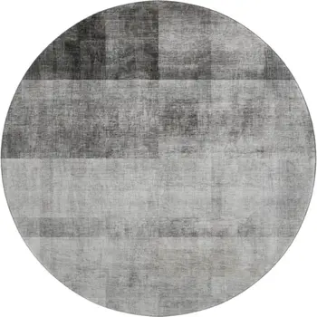 8' Gray And Ivory Abstract Washable Round Rug With UV Protection