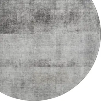 8' Gray And Ivory Abstract Washable Round Rug With UV Protection