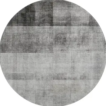 8' Gray And Ivory Abstract Washable Round Rug With UV Protection
