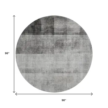 8' Gray And Ivory Abstract Washable Round Rug With UV Protection