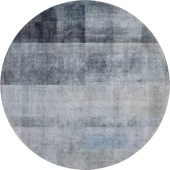 8' Navy Blue And Ivory Abstract Washable Round Rug With UV Protection