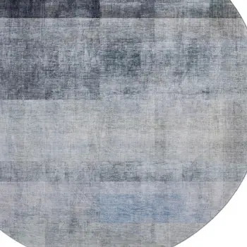 8' Navy Blue And Ivory Abstract Washable Round Rug With UV Protection