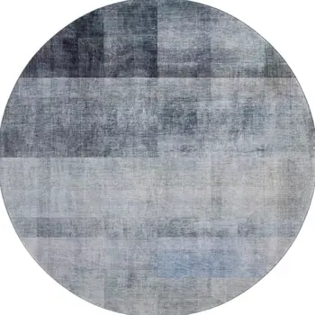 8' Navy Blue And Ivory Abstract Washable Round Rug With UV Protection