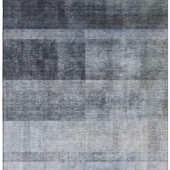 8' X 10' Navy Blue And Ivory Abstract Washable Area Rug With UV Protection